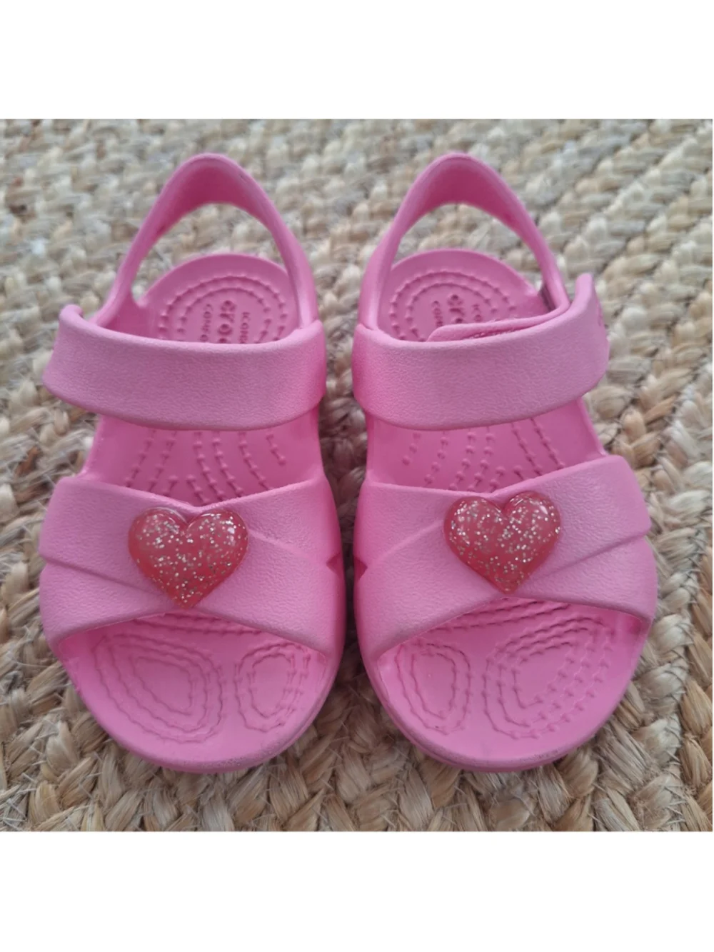 Crocs Pink Glitter Heart Toddler Girls Sandals Size 6 C